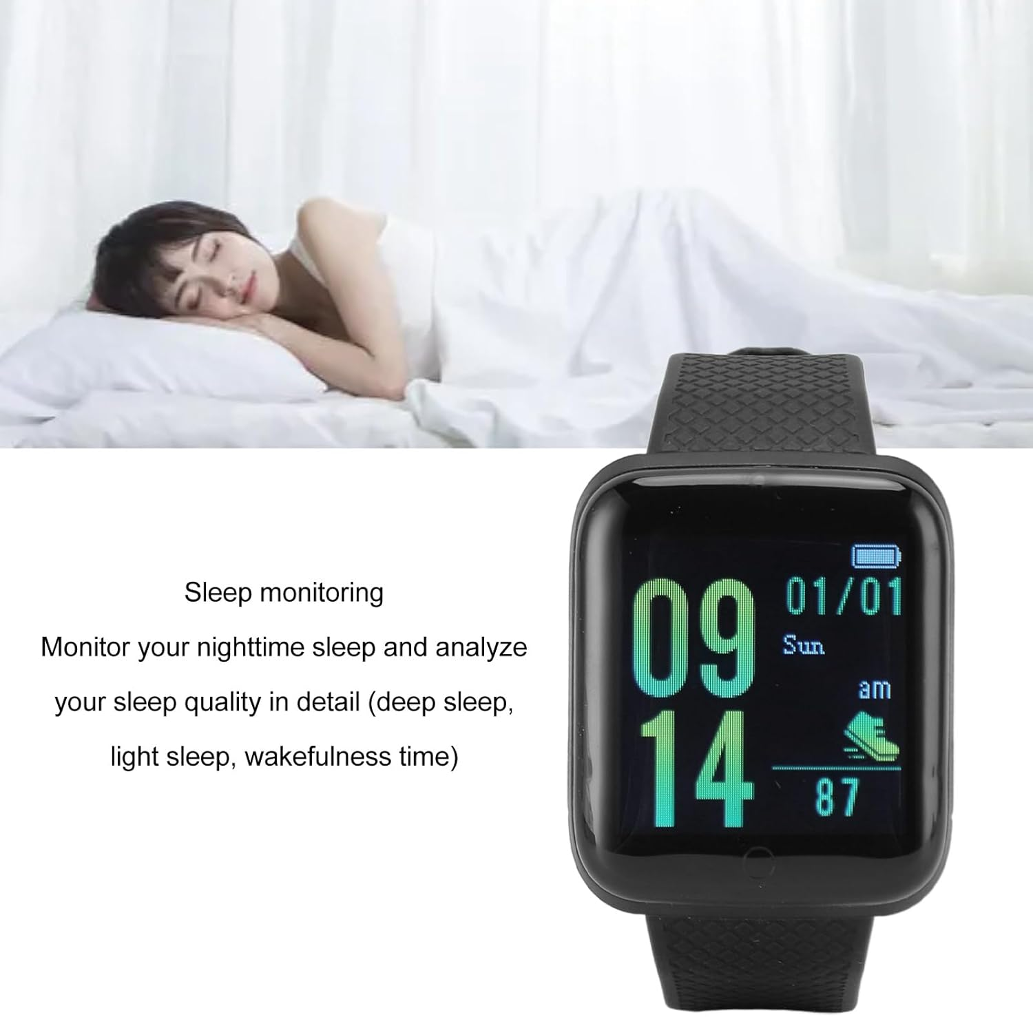 Smart Watch for Men Women, Fitness Tracker Watch with Step Tracker, Sleep & Calorie Monitor, Message Reminder, Health Tracker Watch for Ios 9.0 or for Android 5.0 for Phone Bluetooth 4.0 (Black) image number 1