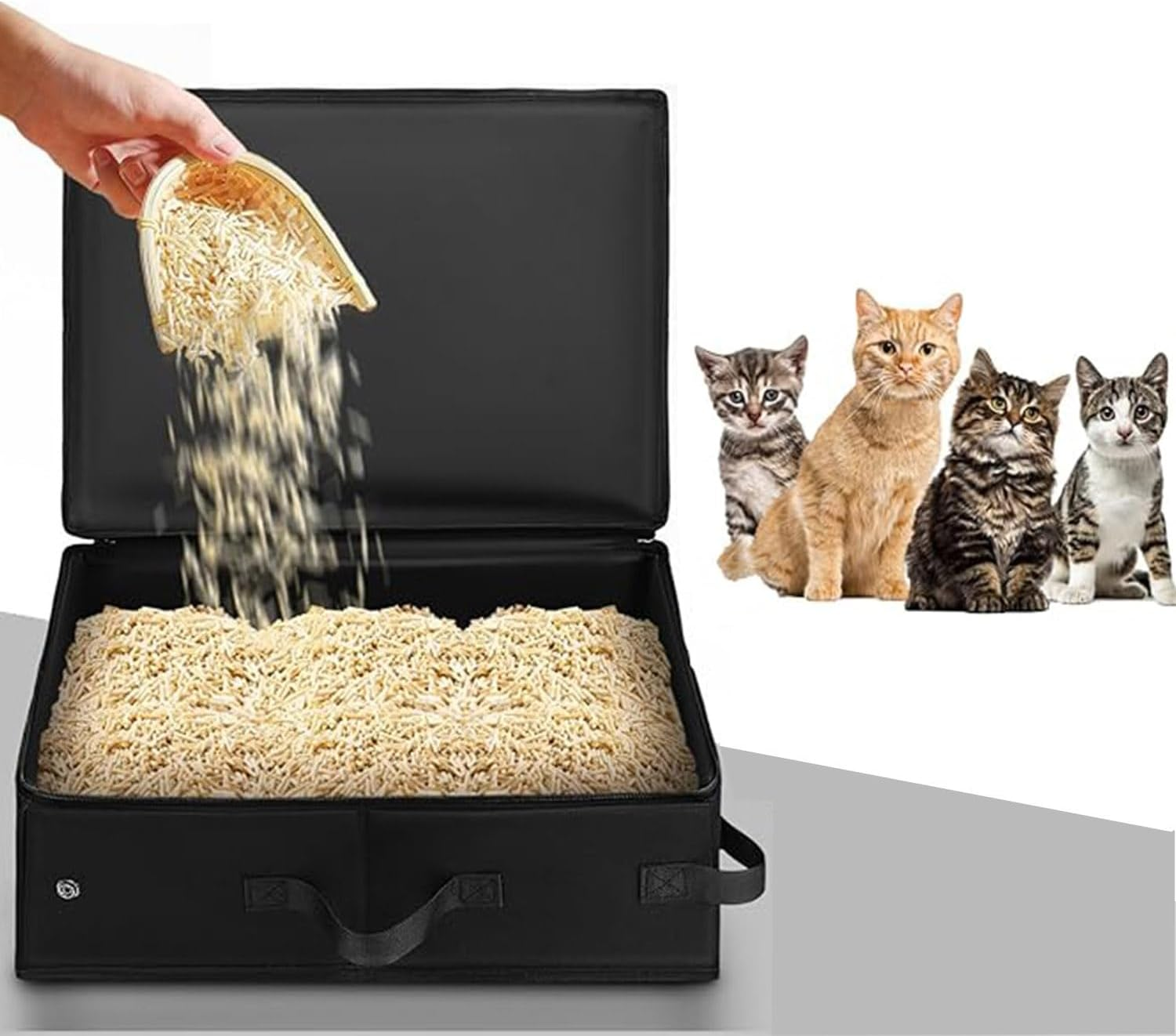 Roczential Factory Stock Portable Foldable Travel Cat Litter Box with Lid and Handle, Waterproof and Durable Fabric, Standard Size, Easy to Clean, Compact Design for Indoor and Outdoor Use