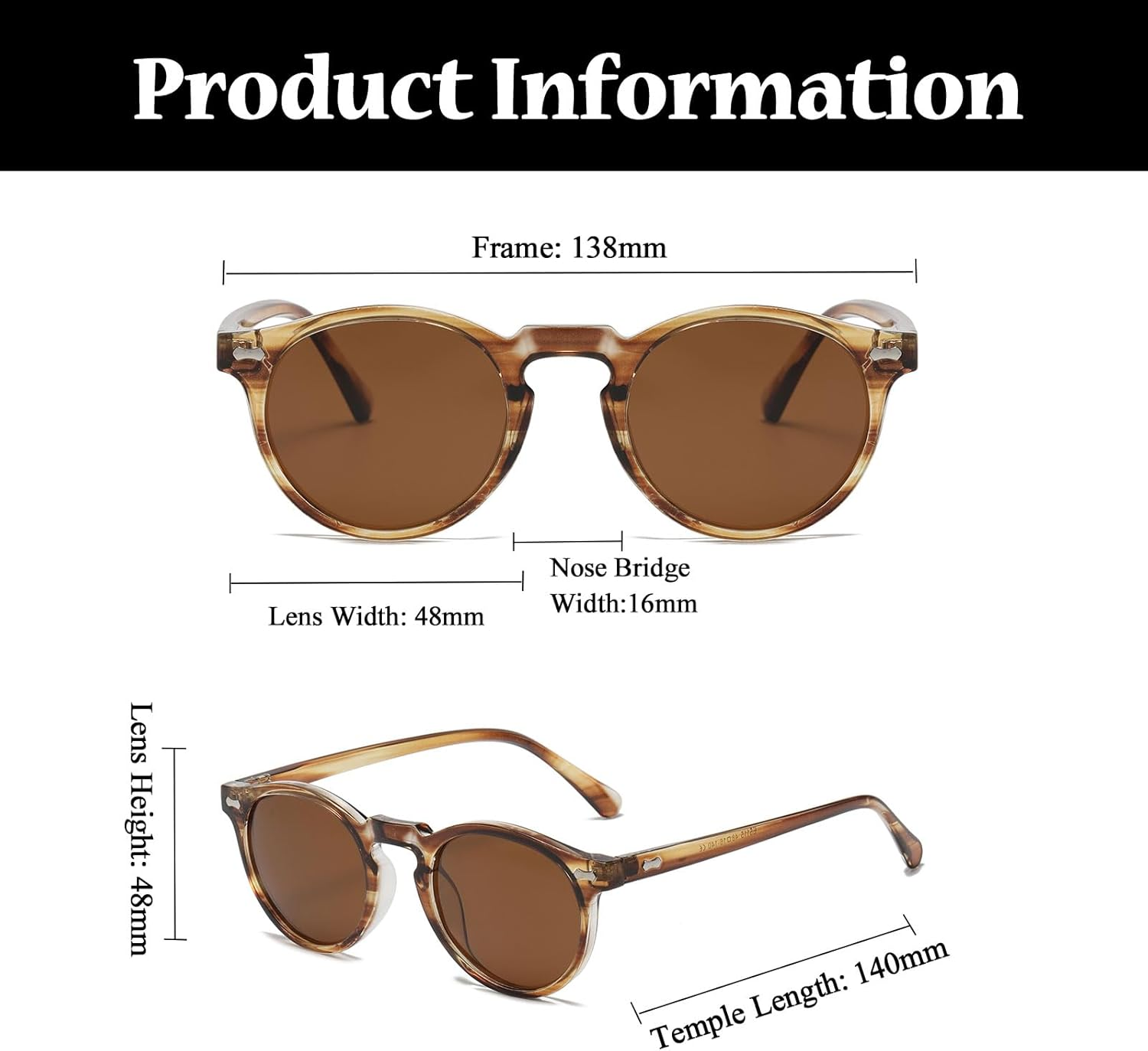 LJCZKA Small Retro round Polarized Sunglasses for Women Men, Vintage Polarised Sunglasses Classic Trendy Shades UV400 Protection image number 3