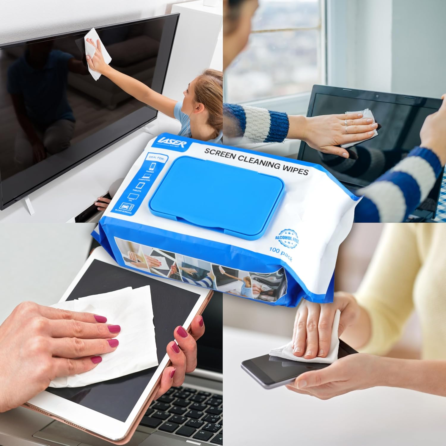 Laser 3 Pack Screen Cleaning Wipes (100 per Pack) &ndash; Anti-Static Alcohol-Free Wipes for TV, Laptop, Smartphone & Tablet Screens &ndash; Streak-Free Electronics Cleaner for Home or Office image number 5