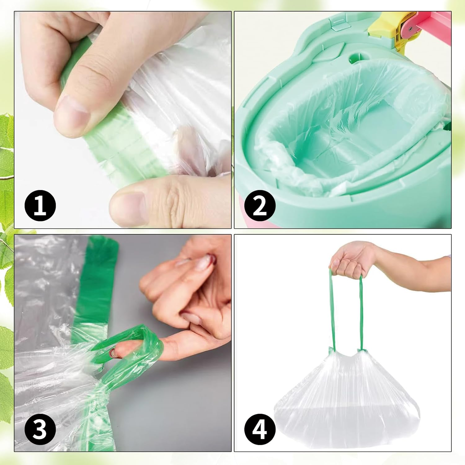 300 PCS Portable Potty Chair Liners with Drawstring,Disposable Training Toilet Seat Potty Bags for Kids Toddler Pet Outdoors 17.3X9.4 Inch Toilet Seat Cleaning Bag (15 Rolls)