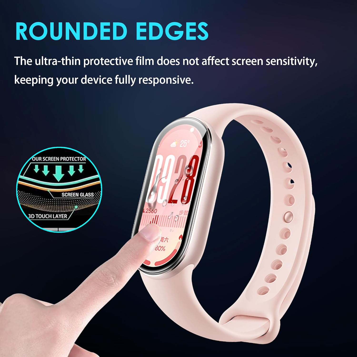 FDHYFGDY Pack of 3 for Xiaomi Smart Band 10 Screen Protector, [Full Coverage] HD Composite Thin Film, Free Bending, [Anti-Scratch] Screen Protector for Xiaomi MI Band 10 - Transparent image number 3