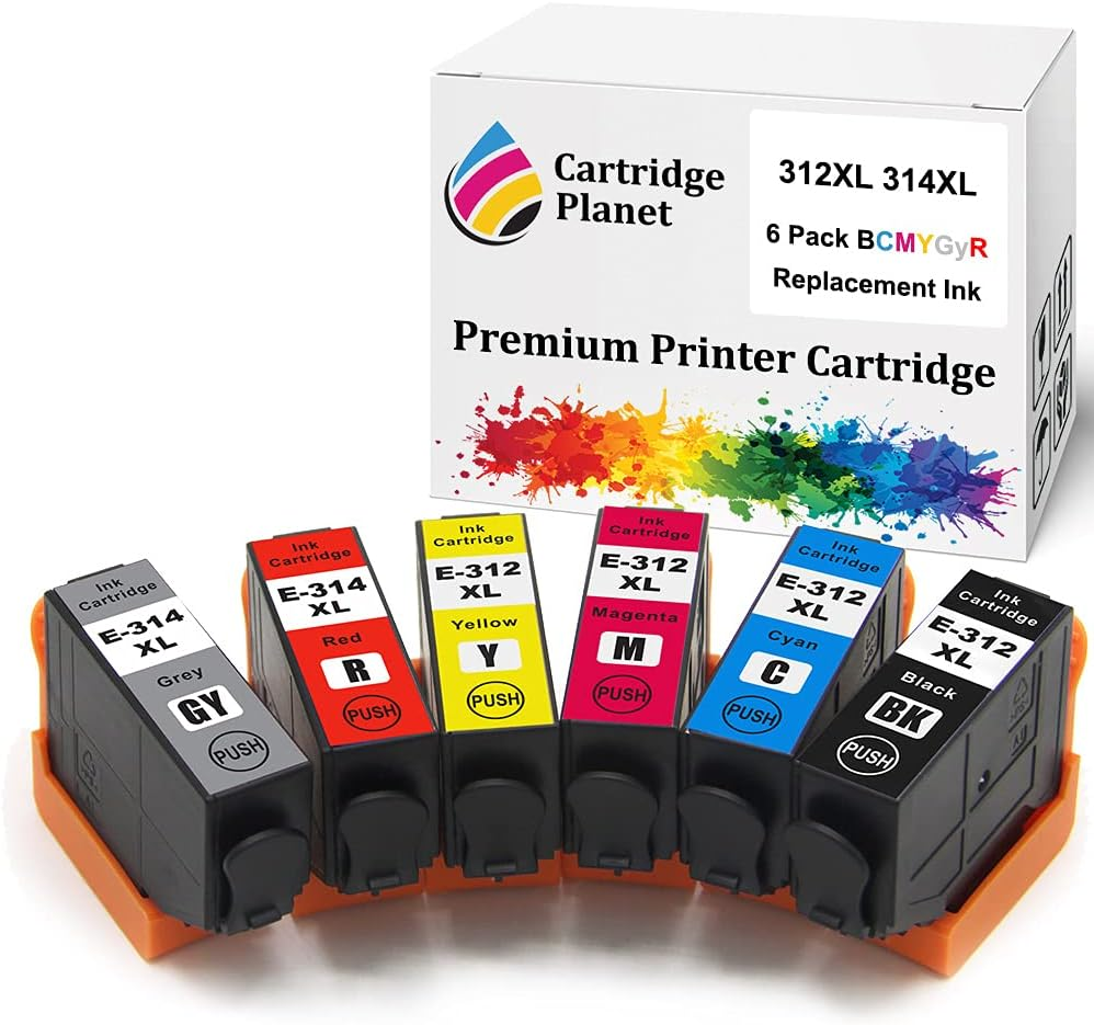 Cartridge Planet 6 Pack (1BK,1C,1M,1Y,1GY,1R) Compatible Ink for Epson 312XL 314XL for Epson Expression Photo HD XP-15000