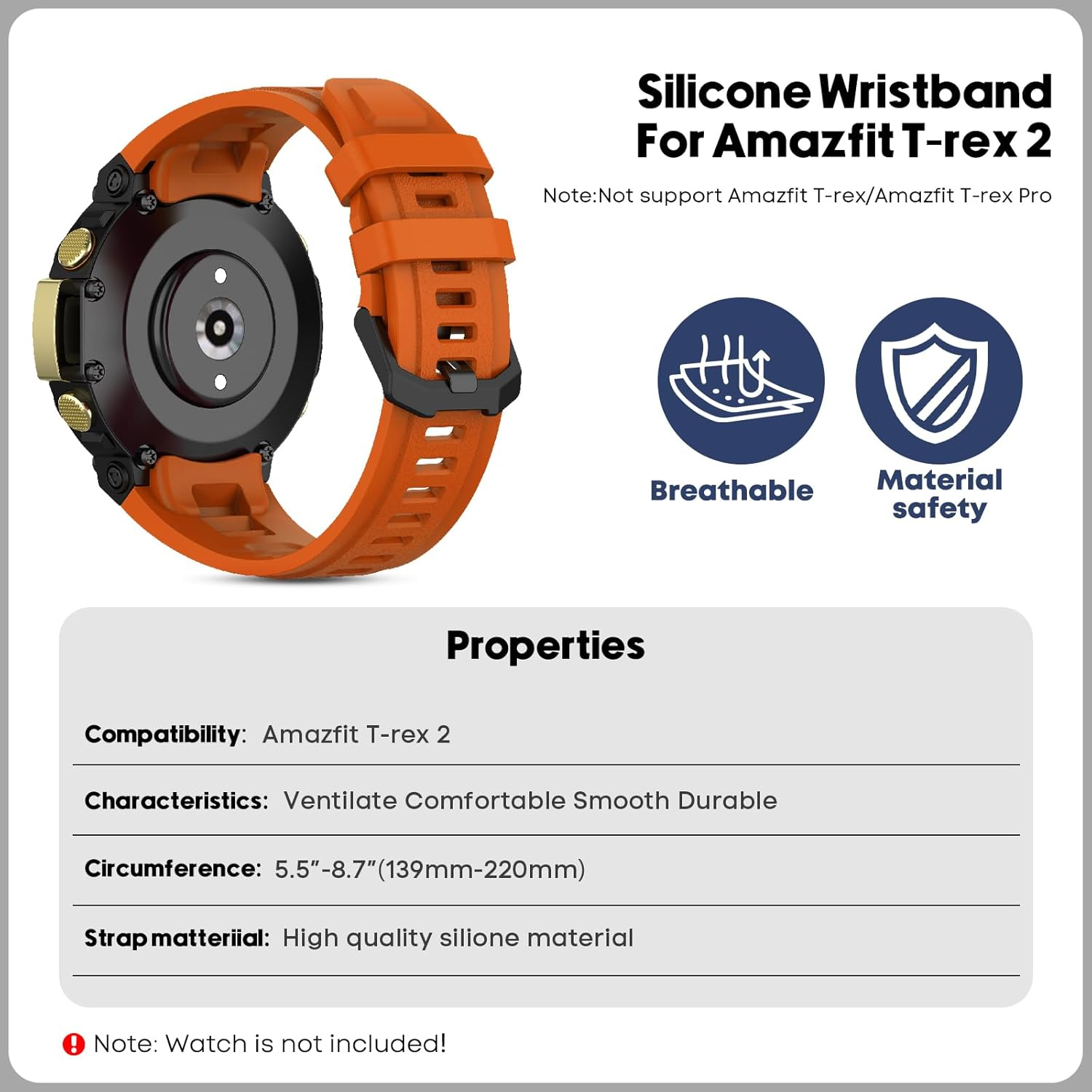 CHULN Pack of 2 Silicone Wristbands Compatible with Amazfit T-Rex 2, Adjustable Waterproof Replacement Wristband Sports Strap for Amazfit T-Rex 2 - 2 Pcs-A image number 6