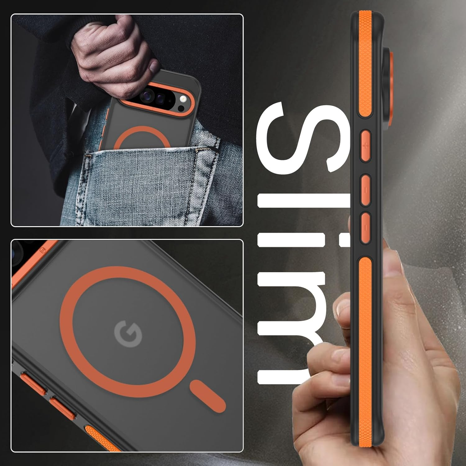 DOMAVER Magnetic for Google Pixel 10 Pro XL Case, Compatible with Magsafe Accessories, Military Grade Drop Protection, Translucent Matte Shockproof Phone Case for Pixel 10 Pro XL, Black Orange