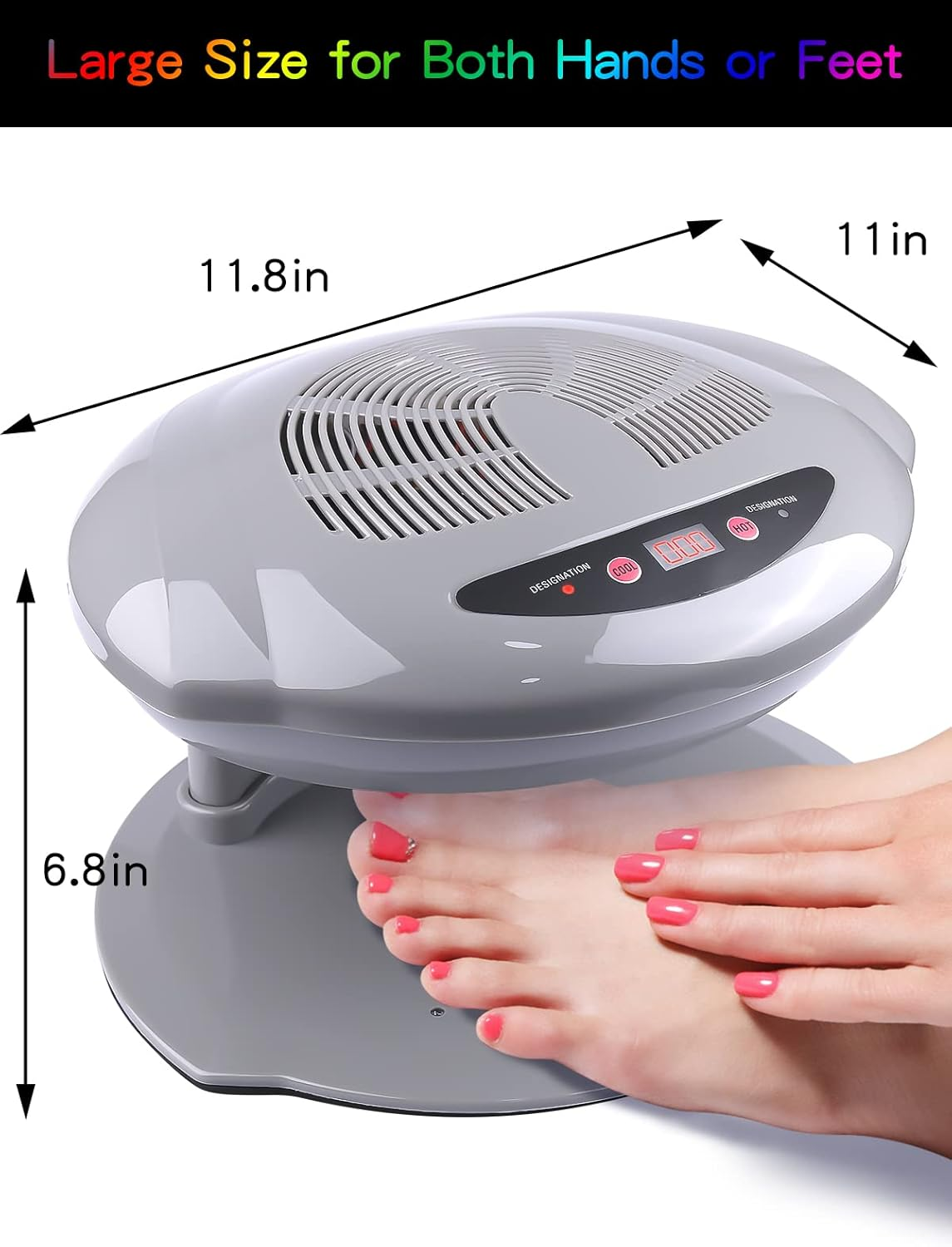 Kalolary Nail Lamp, 400W Air Nail Dryer Nail Fan Hair Dryer for Hands and Feet Nail Polish Automatic Sensor Warm Cool Breeze Use at Home and Salon (Grey) image number 4