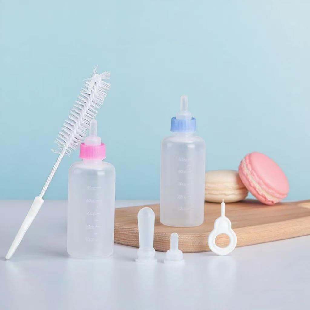 UQMIQURA Pack of 2 Cat Breeding Bottles, 60 Ml Cat Bottle Set, Pet Baby Bottle Kit with Cleaning Brush and Replacement Nipples, Breeding Bottle Pet Milk Bottle for Kittens image number 5