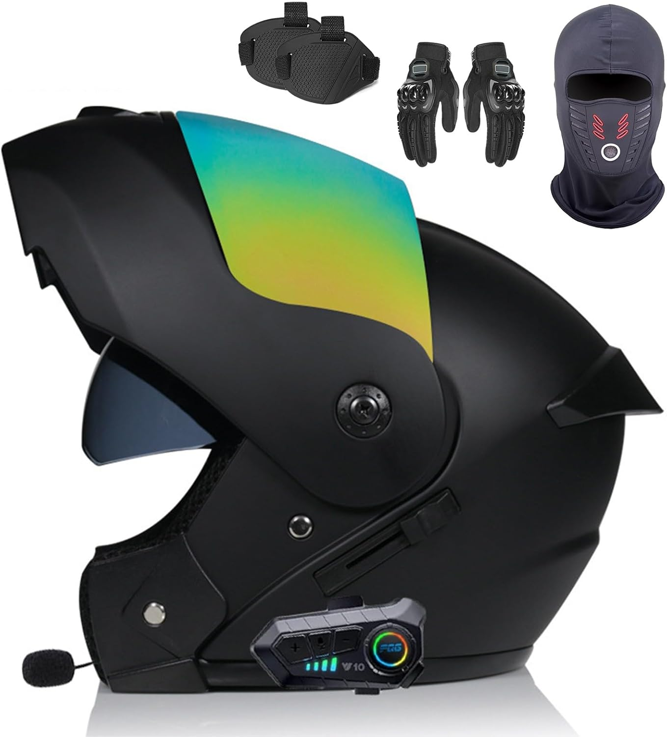 Bluetooth Modular Motorcycle Helmet DOT/ECE Approved Full Face Flip up Anti-Fog Double Sun Visor Helmet for Adults H,XL (61-62Cm) image number 7