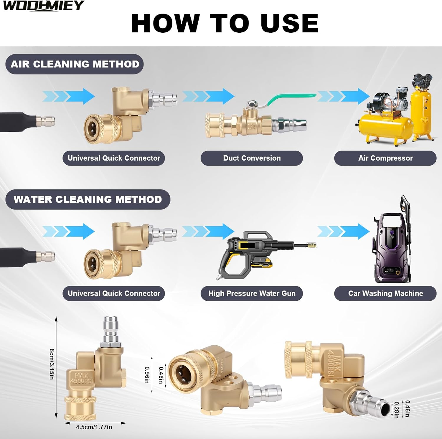 WODHMIEY Radiator Cleaning Wand, Radiator Flush Cleaner Tool, 1/4'' Quick Coupler, Cleaning Brush, 100Cm/39In, 4500PSI, Stainless Steel with 6 Fan Shaped Nozzle for Cars Trucks RV Cleaning image number 2