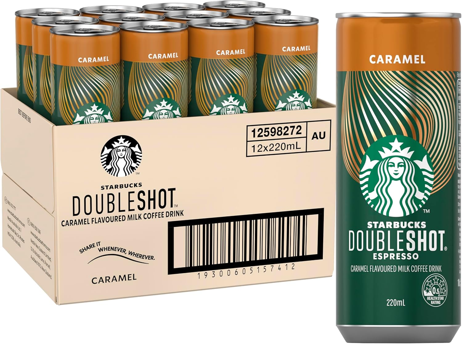 STARBUCKS Doubleshot Caramel Coffee Drink 220 Ml (Pack of 12)
