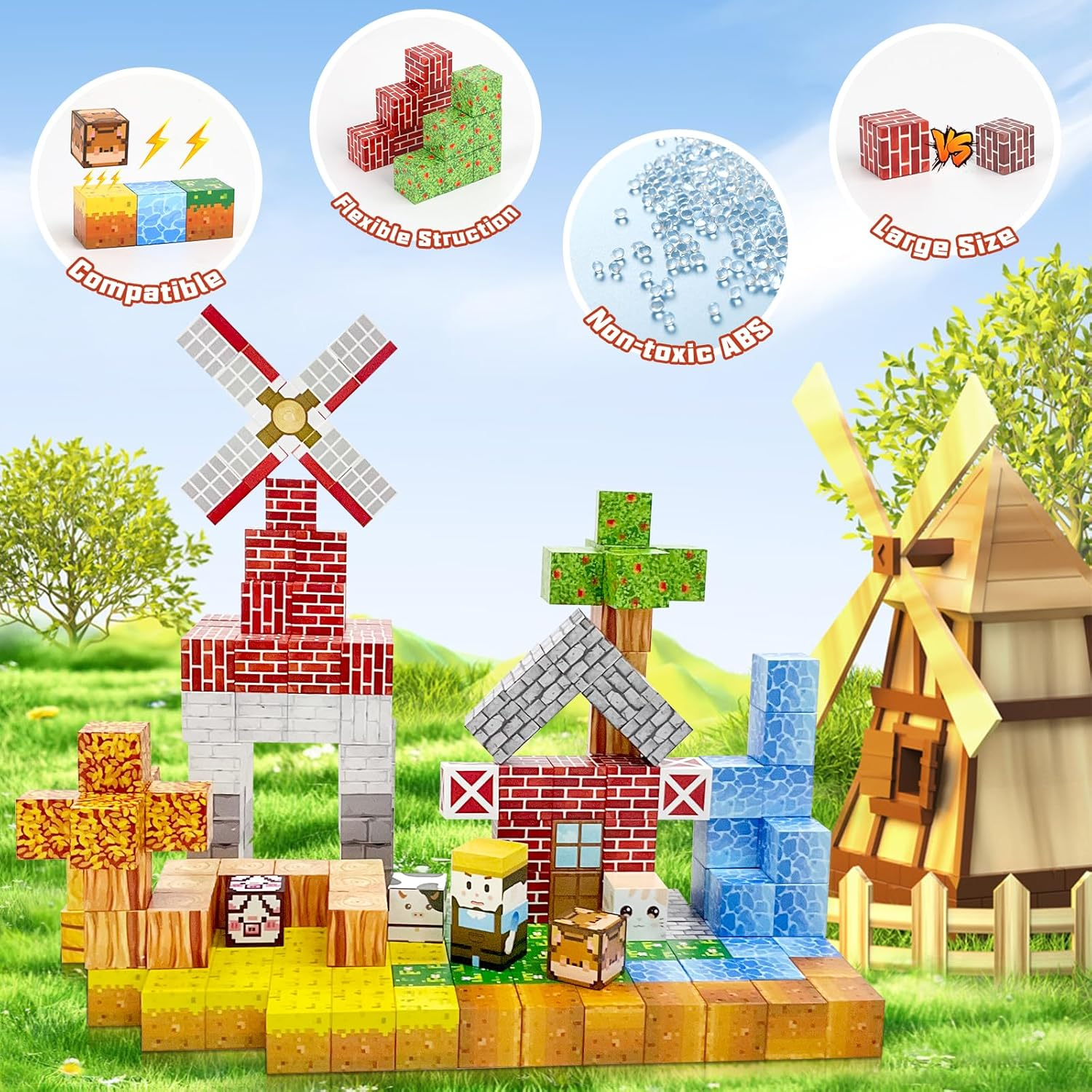 TMA 200PCS 2.3CM Magnetic Blocks, Magnetic Building Blocks, Toddler Building Magnet Toys STEM Montessori Sensory Toys for Boys & Girls Age 3+ Years Old image number 4