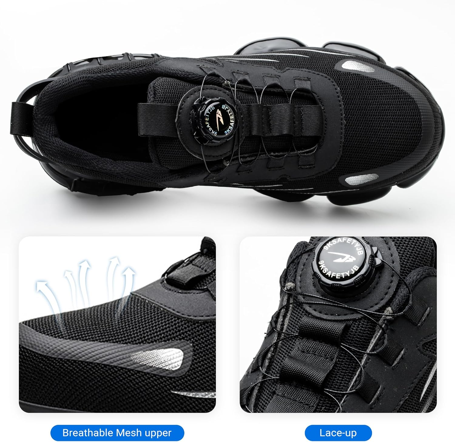 USOR Steel Toe Shoes for Men Women Non Slip Work Shoes Rotating Button Shoelaces Indestructible Steel Toe Sneakers Lightweight Air Cushion Composite Toe Safety Shoes image number 6