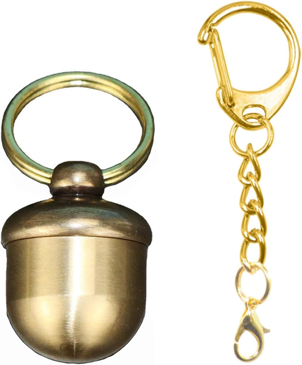 Keychain Pill Box Organiser, Waterproof Pill Holder with Lobster Clasp Clip, Brass Pill Container for Travel Pocket Purse, Cute Acorn Shape Pendant for Necklace, Small Portable EDC Pill Case with Keyring for Outdoor/Daily/Emergency image number 2