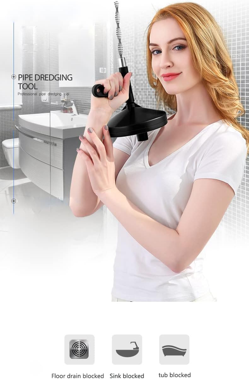 Plumbing Snake Sink Drain Auger, 23 Ft Drain Clog Remover Pipe Snake, Professional Drain Cleaner for Bathtub Drain, Kitchen Sink, Sewer, with Gloves (Black) image number 3