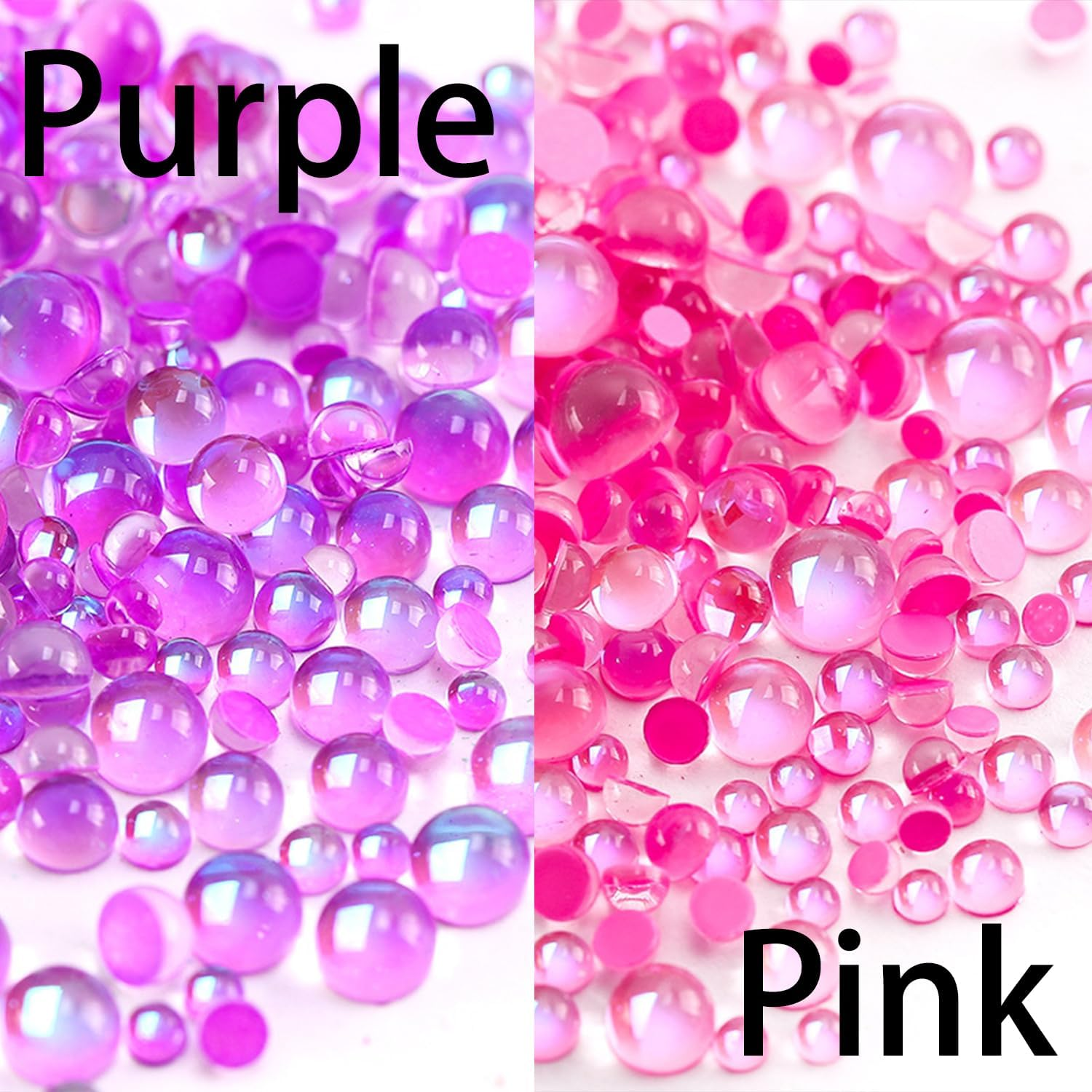 Mermaid Tears Two Colors 6 Jars ABS Half Pearls for Crafts Flatback Nails Pearls Bead Flat Back Pearls Gems for Nail Art Makeup, Shoes, DIY Craft Decorations 2-4Mm (Red) image number 2