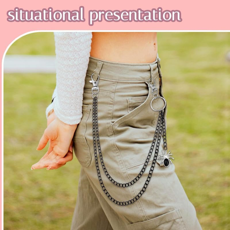 Punk Pants Chain Halloween Chains for Jeans Spider Pants Chain Layered Belts for Men Women image number 2