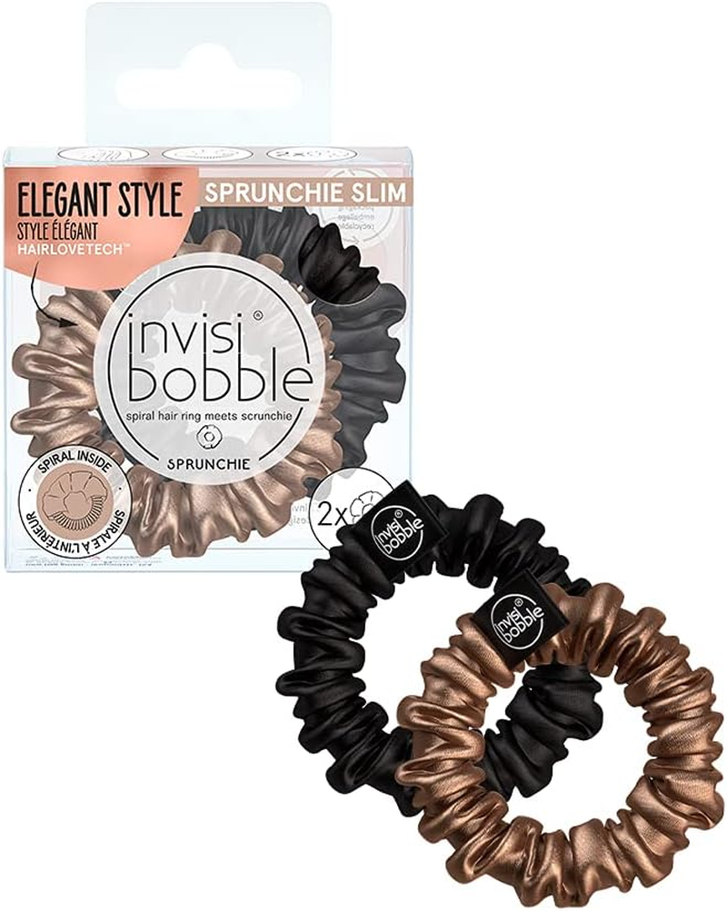 Invisibobble Sprunchie Slim Black Gold I 2 X Fabric Hair Bobbles Gold Black for Girls and Women I No Tangle Strong Hold Hair Gentle I Scrunchie Hair Scrunchie Designed in the Heart of Munich image number 1