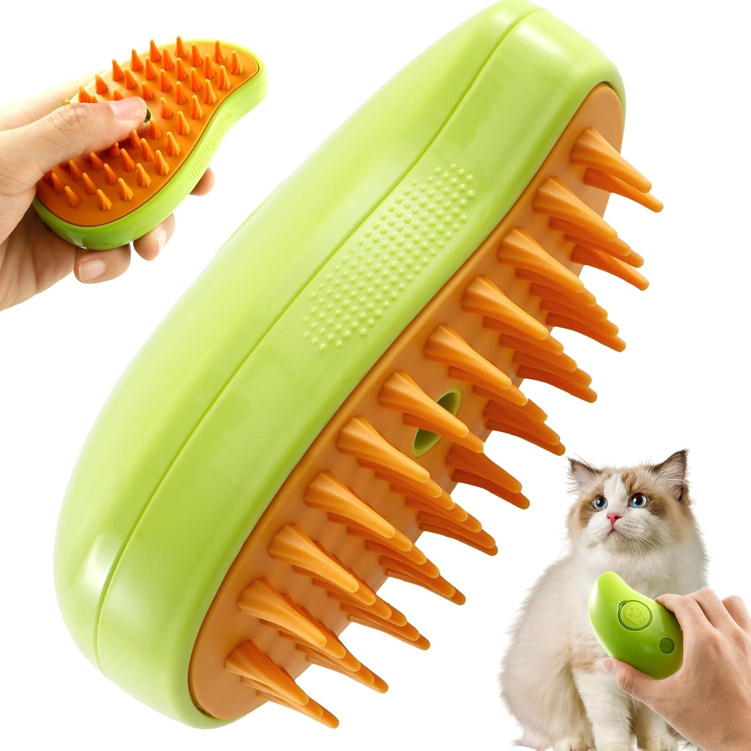 Spray Cat Brush, 3-In-1 Cat Steam Brush with Water Tank Steam Cat Brush, USB Rechargeable Cat Steam Brush High Efficiency Cat Steamer Brush for Removing Pet Tangled Loose Fur ... (Green) image number 4
