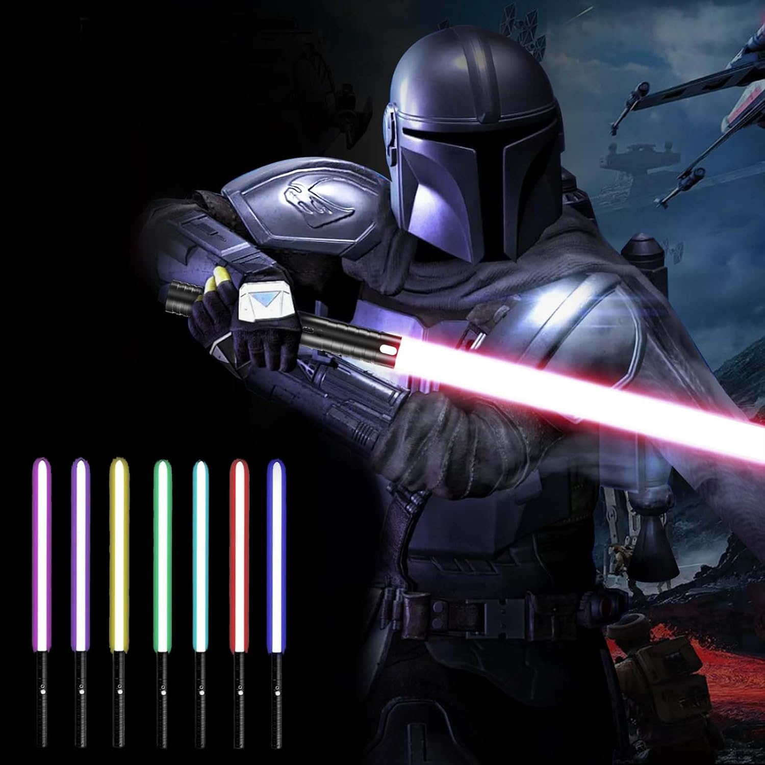 Lightsaber Use Rechargeable Metal Hit 7 Colors with Sounds Effect, Toys for Boys Girls for Dueling Light Saber Cosplay (78Cm/Black)