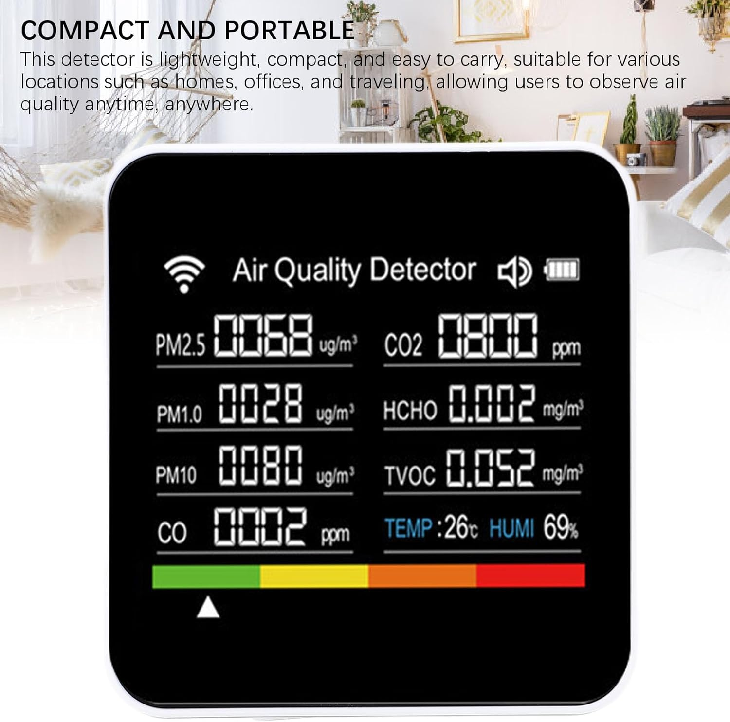 Jectse 14 in 1 Portable Air Quality Monitor, CO2 Detector Air Quality Meter with 2.8 TFT Screen, PM2.5, Vocs, Temperature, Humidity Display, for Home, Hotel, Office, Car, Battery image number 4
