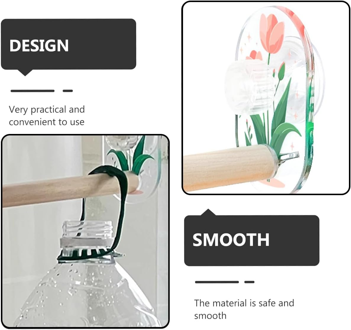 AIMALL Acrylic Parrot Suction Stand Rod with Natural Pine Wood Perch 8.85In &times; 0.78In Bar for Tiger Skin Budgies Peony Birds Cockatiels Lovebirds Car Window Bird Swing Toy image number 4