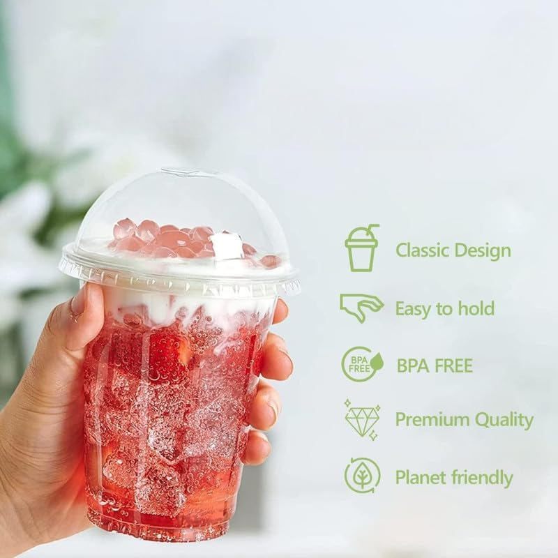 Strong Clear Plastic Smoothie Cups with Dome Lids &ndash; Reusable, Crystal Clear, Durable, and Leak-Proof | Perfect for Juices, Milkshakes, Iced Coffee, and Beverages| Pack of 50, Size &ndash; 12Oz (355Ml) image number 4