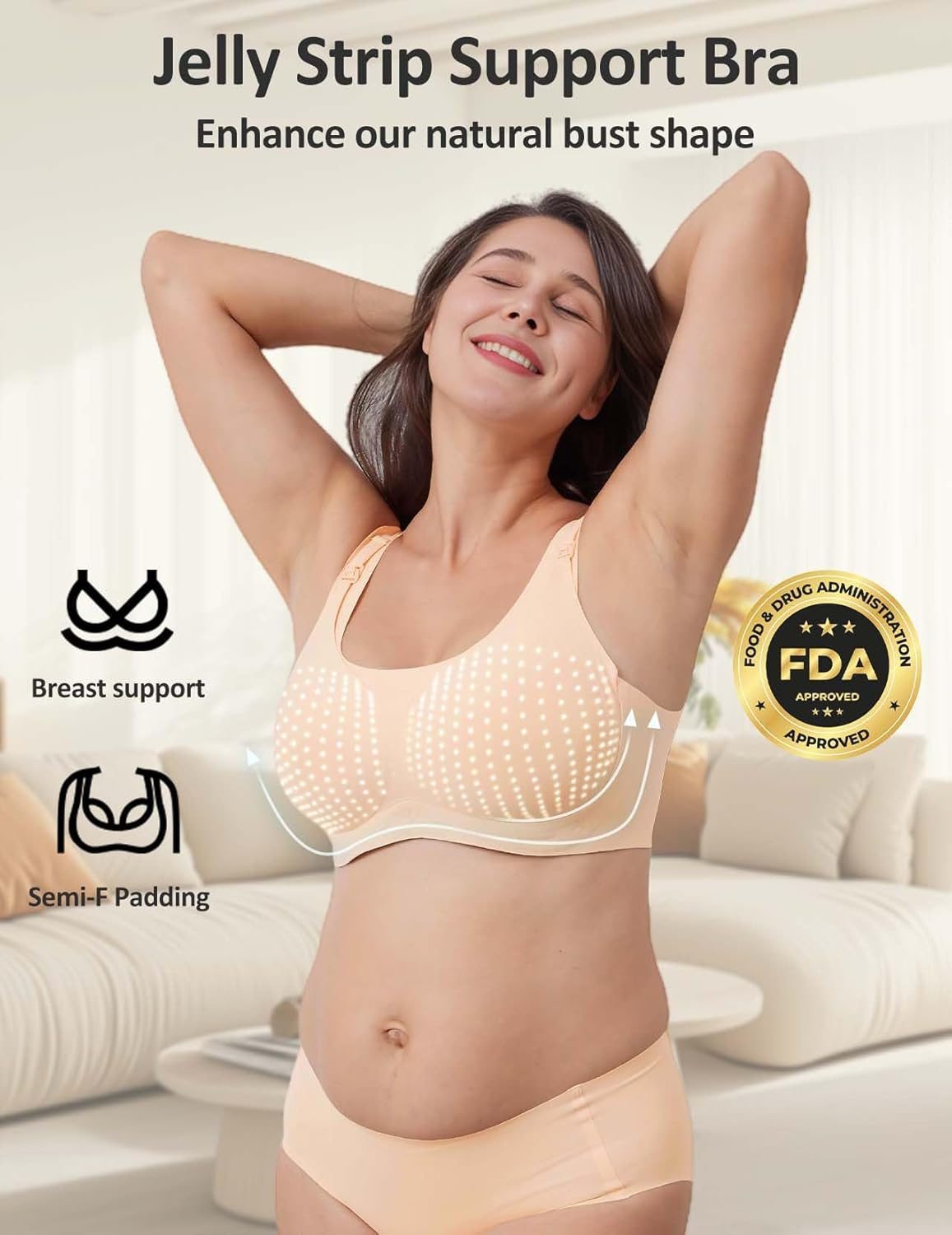 Hands-Free Pumping Bra with Jelly Gel Technology and Semi-F Padding, Compatible with All Standard Breast Pumps image number 5