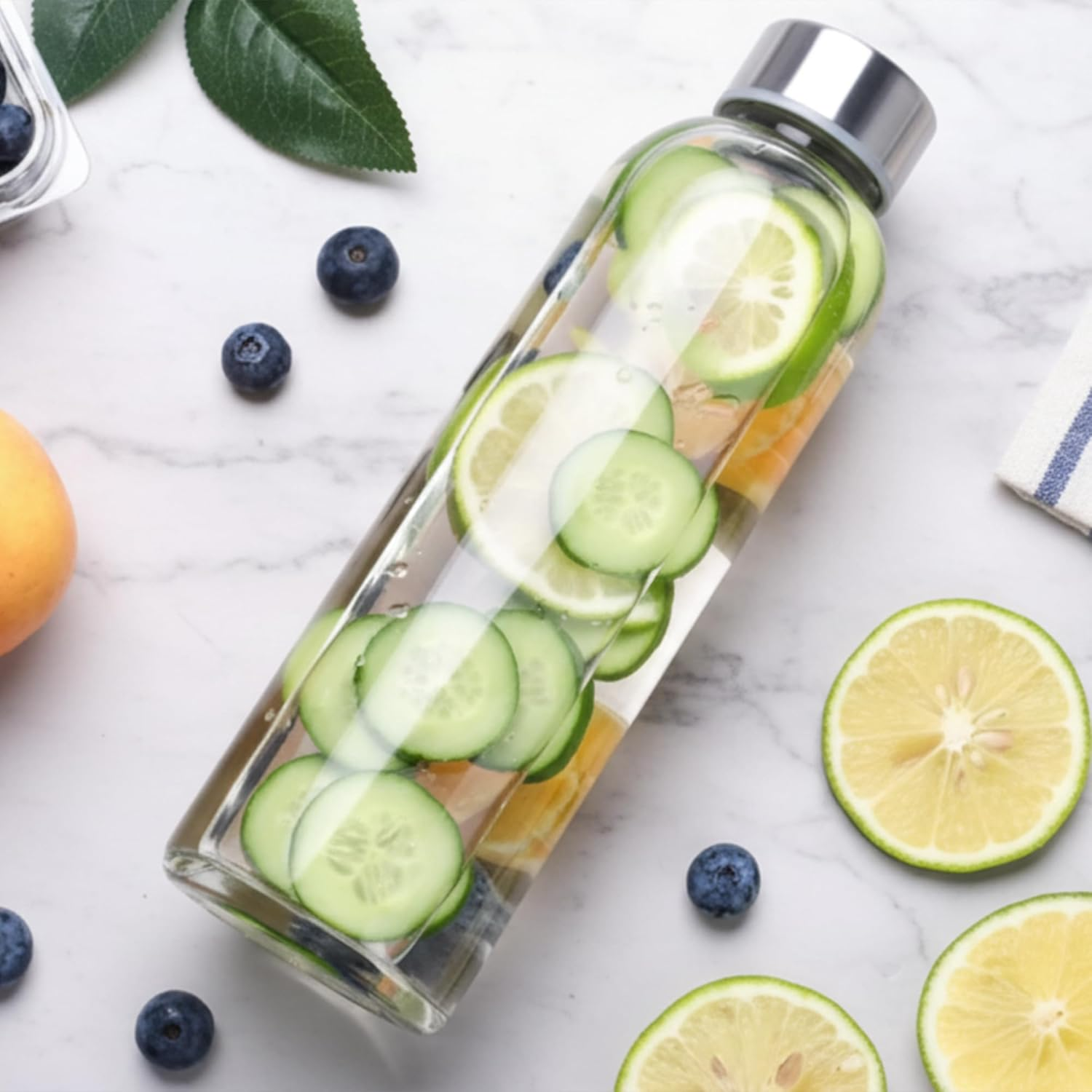 Next Vibe - Glass Water Bottle 500 Ml &ndash; Bpa-Free Reusable Drinking Bottle with Leak-Proof Lid & Protective Sleeve &ndash; Eco-Friendly, Durable,High Borosilicate Glass with Stainless Steel Lid image number 4