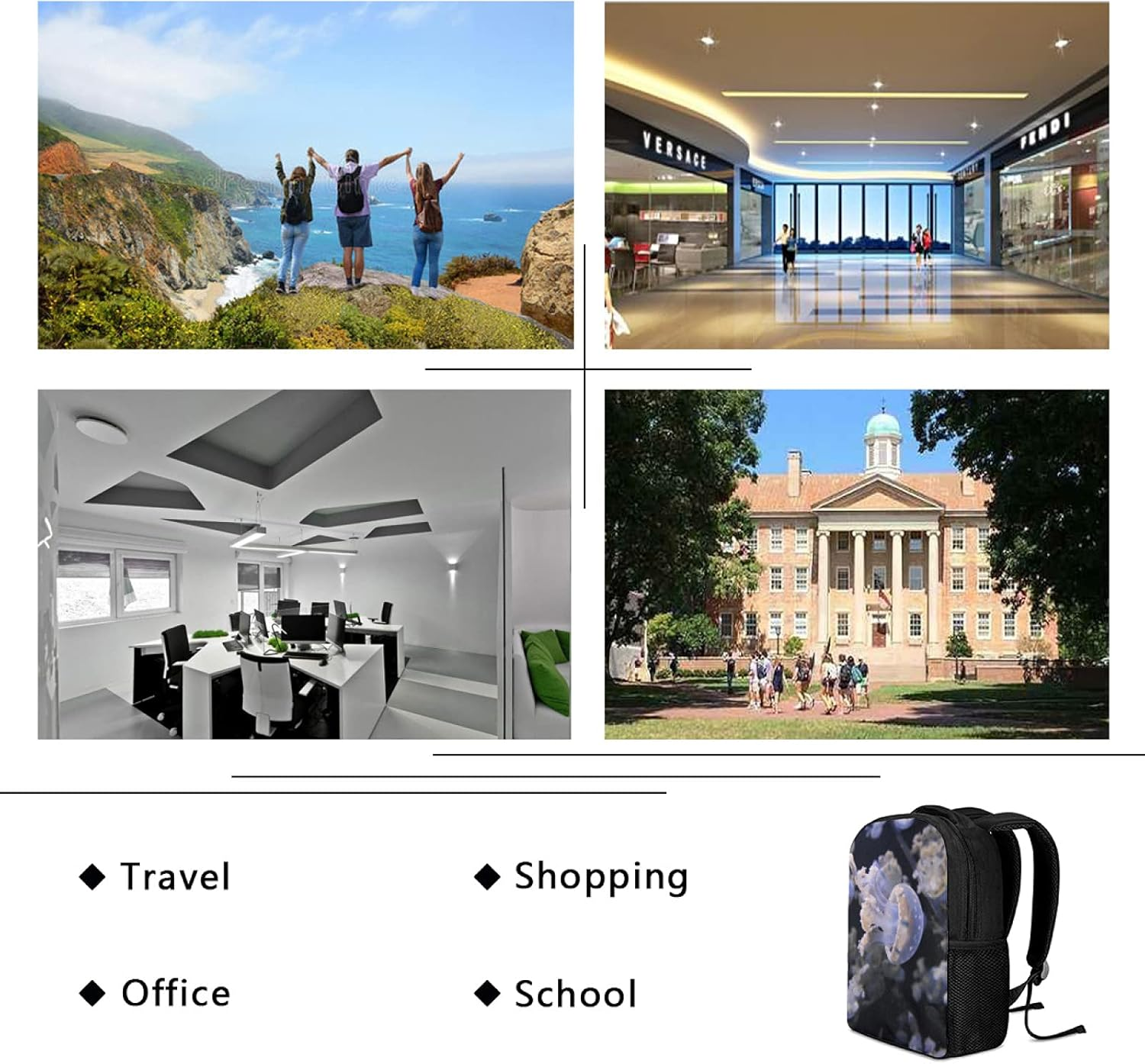 Tropicallife Marine Jellyfish Pattern Backpack for Boys and Girls Water Resistant Preschool Backpack Lightweight Bookbags Camping Travel School Shoulder Bag, Multi image number 2