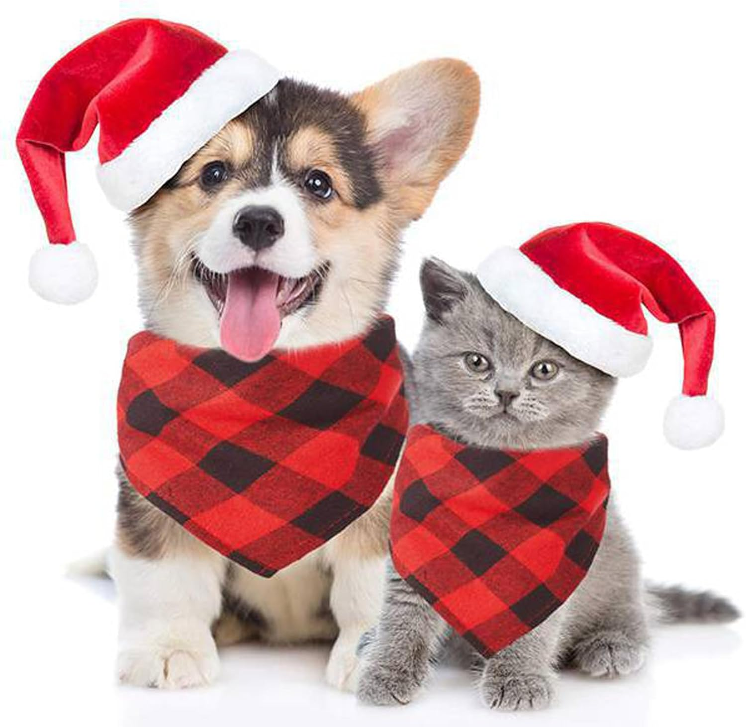 RTRTGS Set of 4 Classic Checked Dog Bandana Made of Cotton, Dog Triangle Neckerchief, Adjustable Bandana, Triangular Scarf for Dogs in Various Sizes (60 X 40 X 40 Cm), Multicoloured image number 2