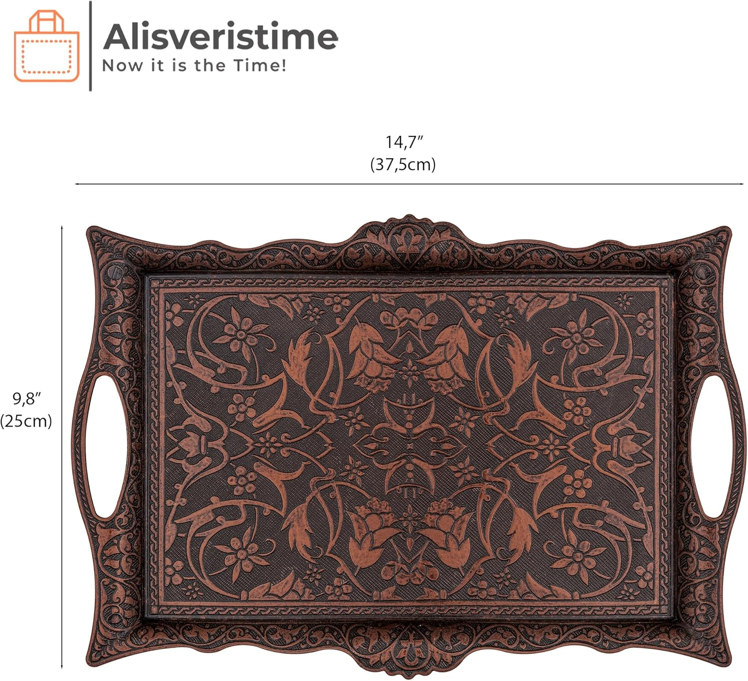 Alisveristime Turkish Ottoman Coffee Tea Beverage Serving Square Tray (Copper) image number 2