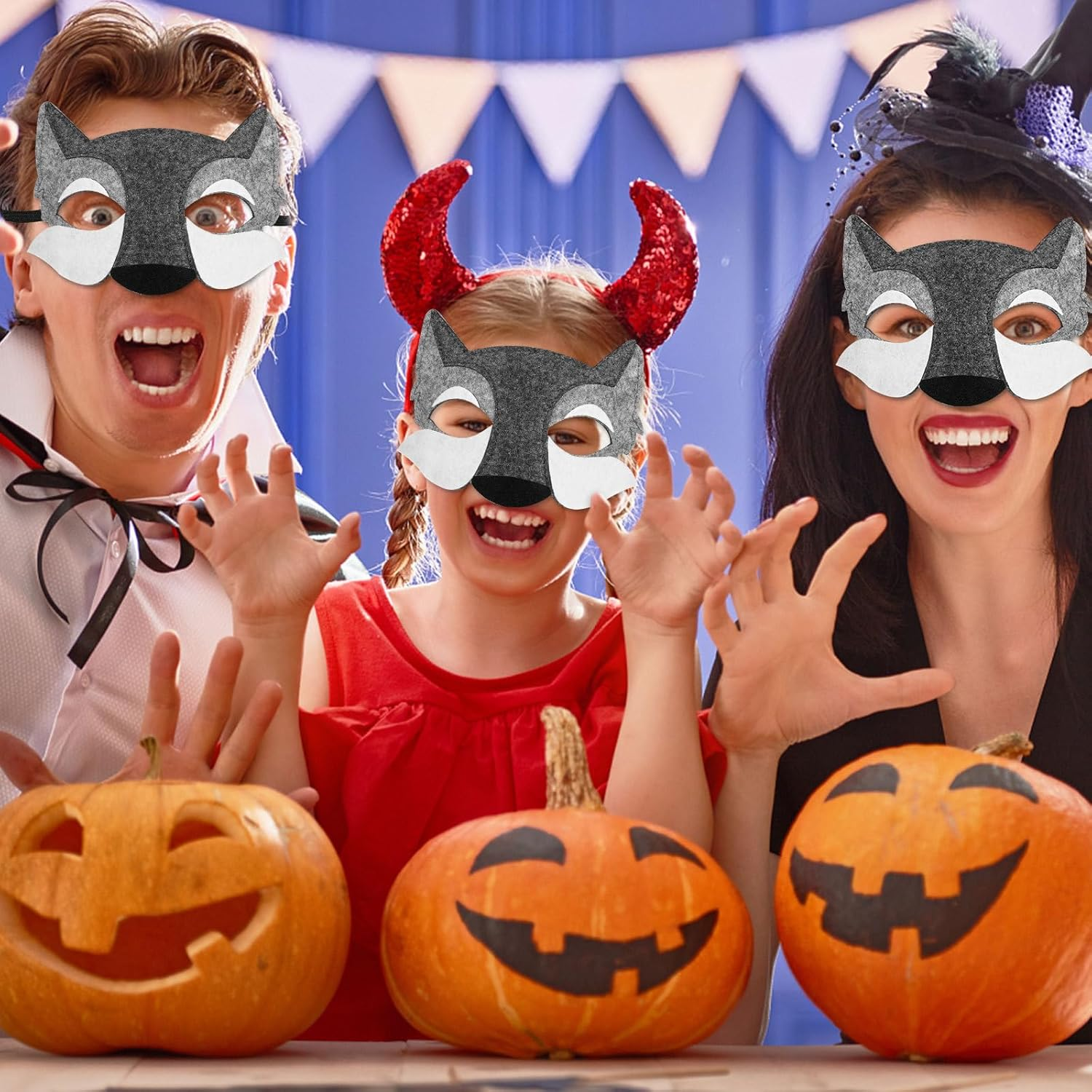 Jojofuny Kids Wolf Moving Jaw 3Pcs Animal Costume Mask Wolf Nose Wolf Party Supplies Animal Masks for Adults Wolf Party Masks Cosplay Mask Masquerade Mask Face Half Lovers Hairy Grey image number 3