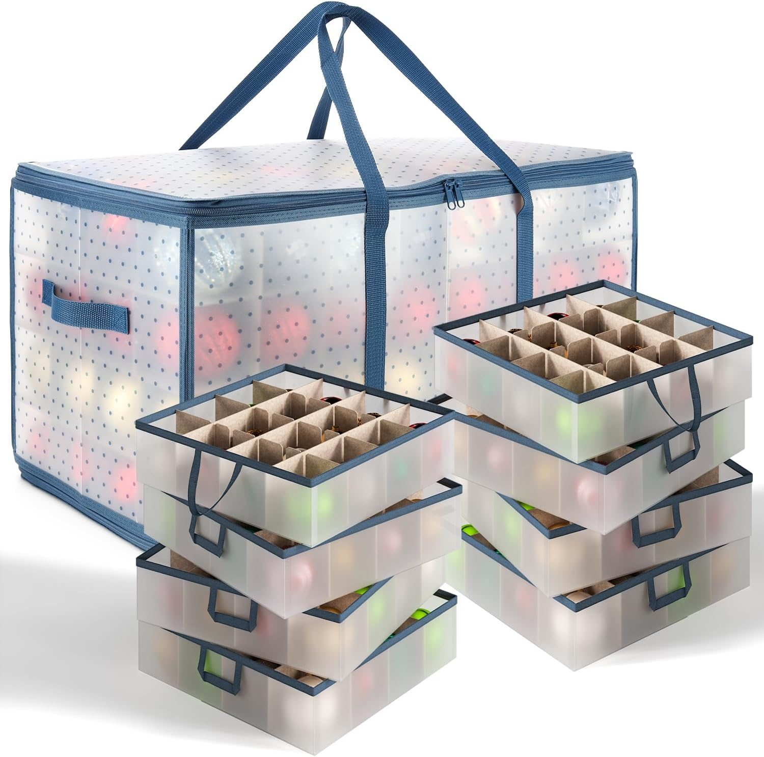 Hearth & Harbor Large Christmas Ornament Storage Box with Adjustable Dividers - Plastic Ornament Storage Container for 128 Holiday Ornaments or Decorations image number 1