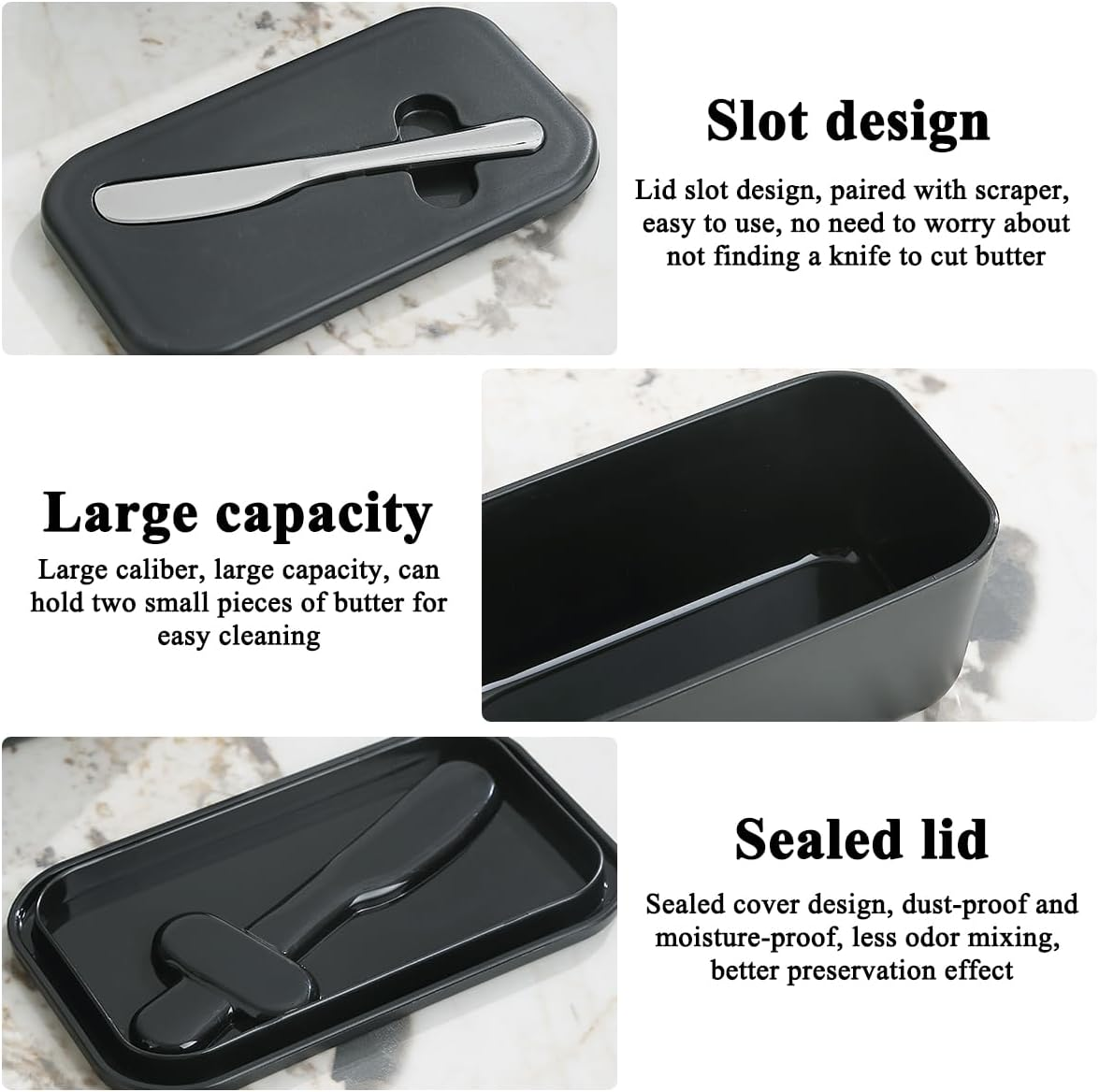 Butter Dish with Lid for Countertop and Refrigerator Door Shelf, Reanea Plastic Butter Holder Tray Container with Butter Knife, Easy Scoop Dishwasher Safe image number 5