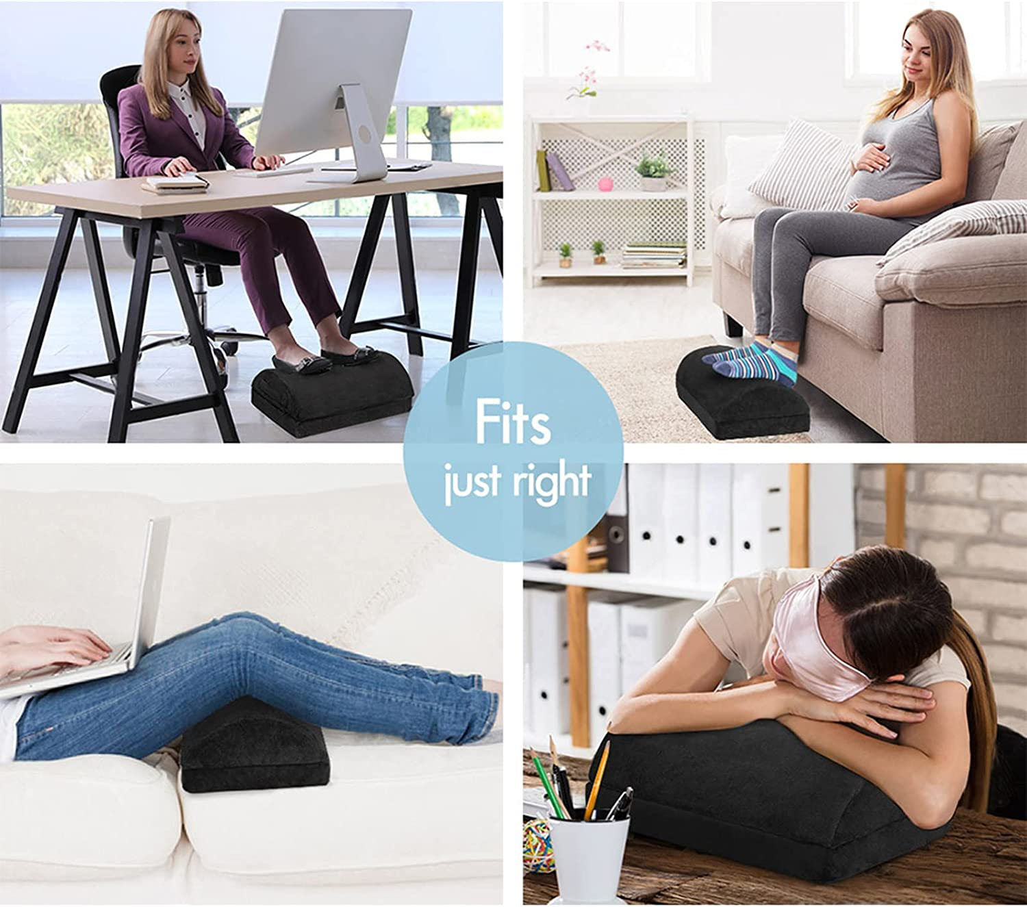 STARRY EUCALYPT Office Foot Stool Rest under Desk for Office Gaming Chairs, Ergonomic Memory Foam Foot Stool Pillow, Adjustable Foot Cusion Footrests with Non-Slip Base Cover for Back & Hip Pain Relief,Advanced Black image number 4