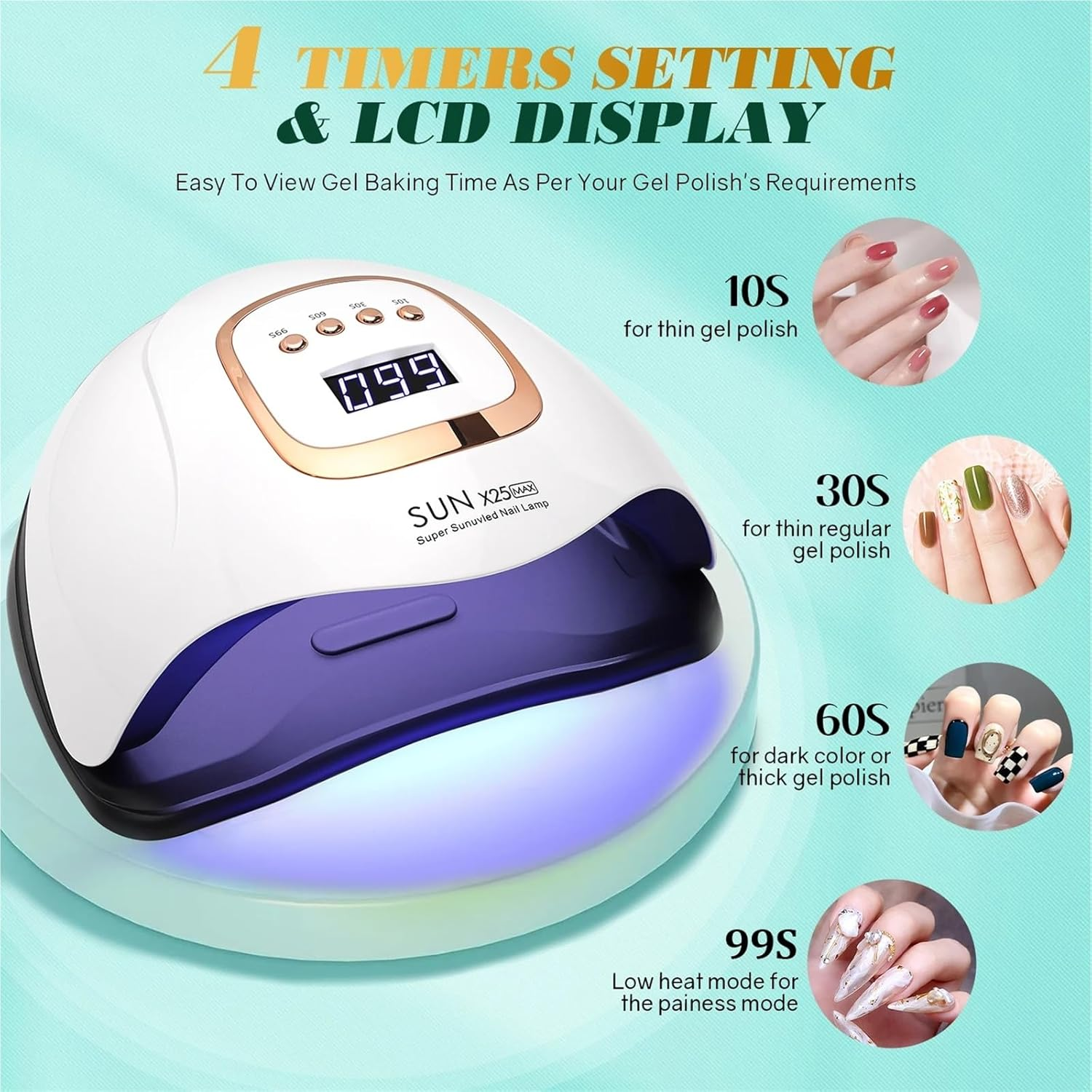 380W UV Nail Lamp 81 Leds Dryer Machine with LCD Screen Quick-Drying Manicure for Curing All Nails Gel Art Tools(X25) - X25 image number 6