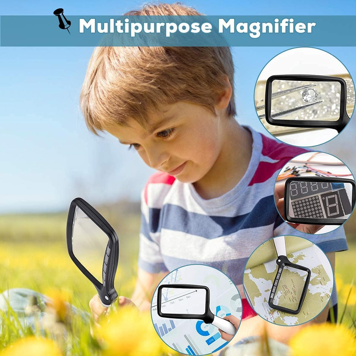 Digitcont Folding Handheld Magnifying Glass with Light, 3X Large Rectangle Reading Magnifier with Dimmable LED for Seniors With, Newspaper, Books, Small Print, for Low Visions image number 6