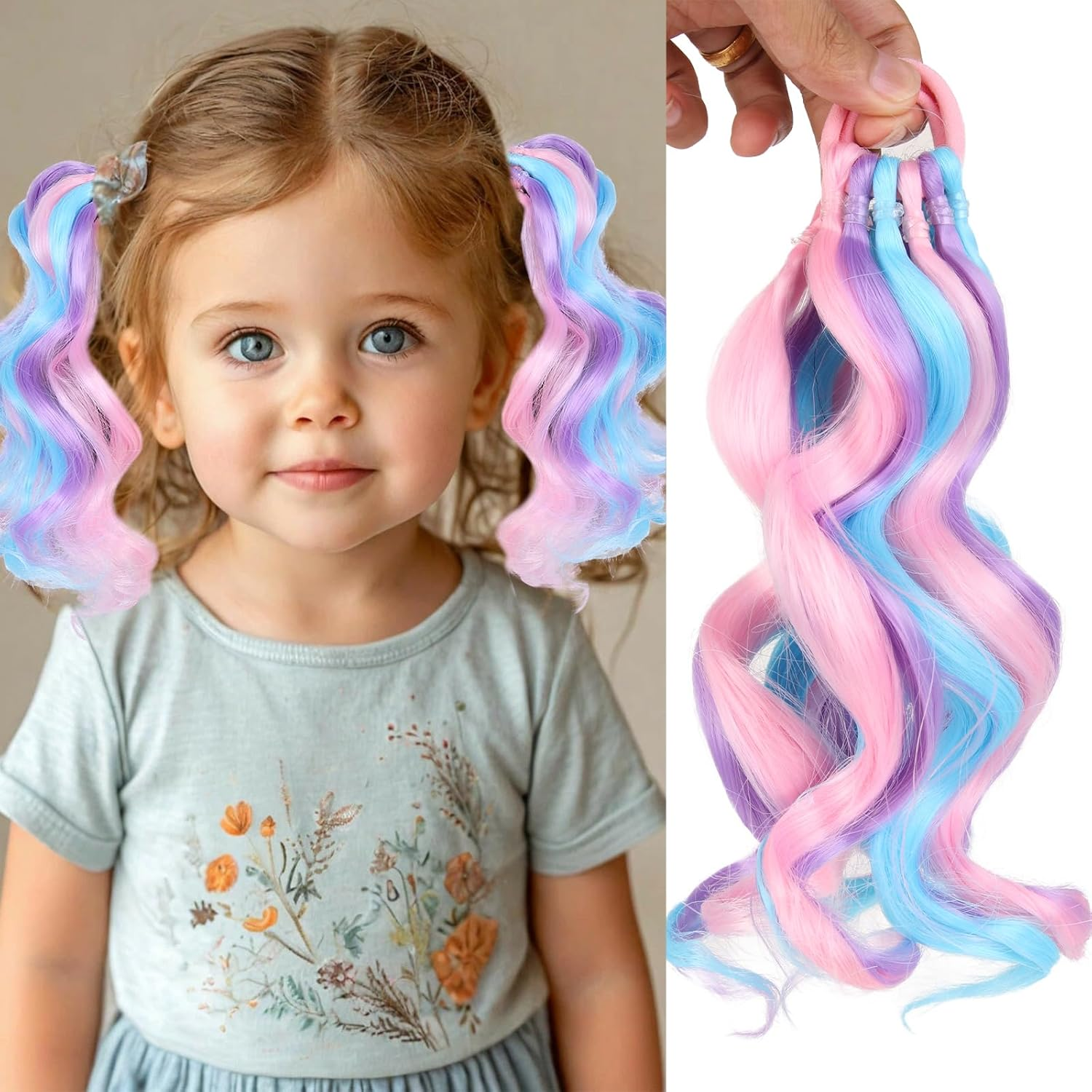 Mini Colorful Rubber Band Ponytail &ndash; Colored Braids Hair Extensions with Rubber Band Playful & Stylish Hair Accessory (Purple)