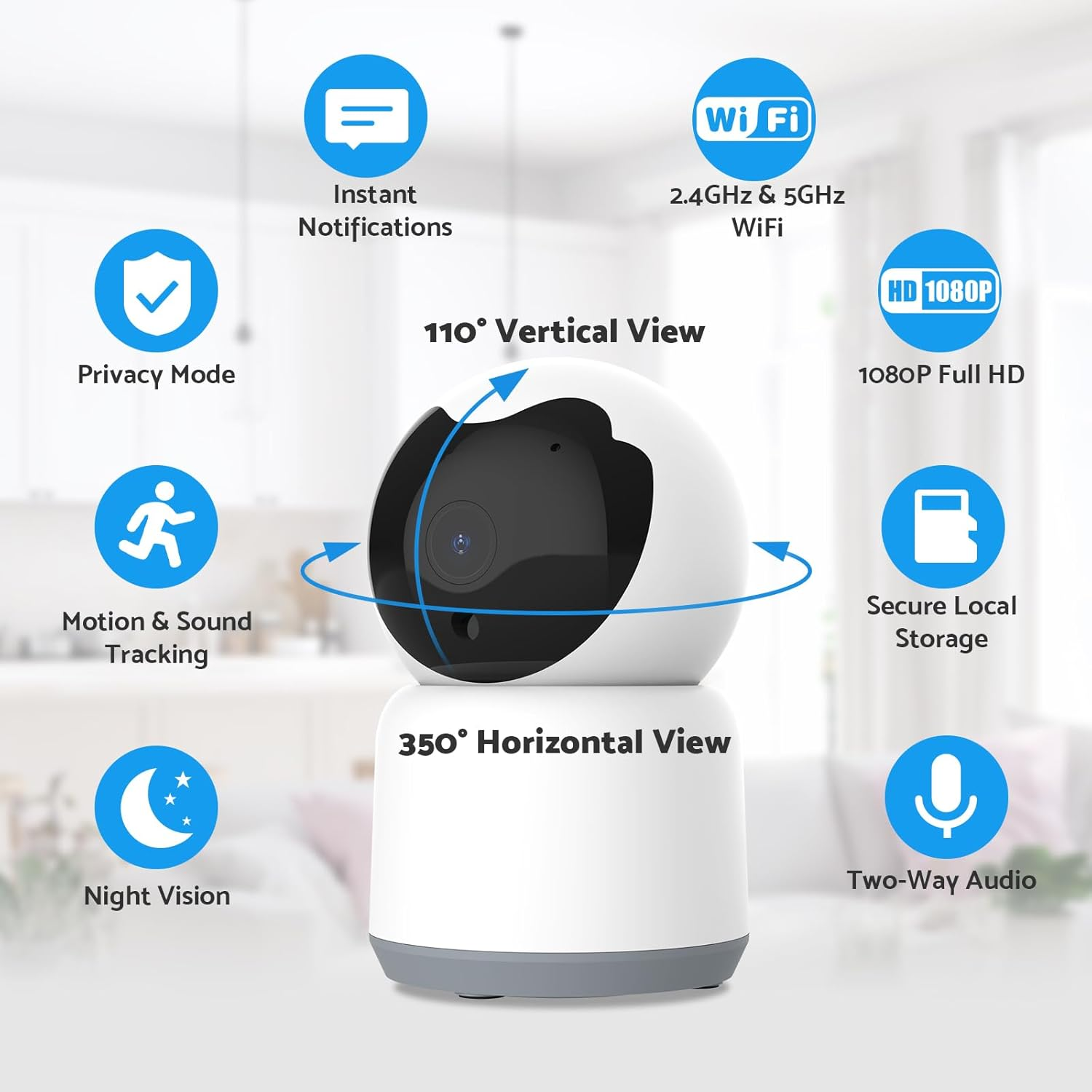 ADVWIN Wifi Security Smart Camera Indoor Pet Dog Camera, Home Security Wireless IP Camera, Supports 2.4G&5G Wifi, Motion/Sound Tracking, Night Vision, 2-Way Audio, Works with Alexa & Google Assistant image number 3