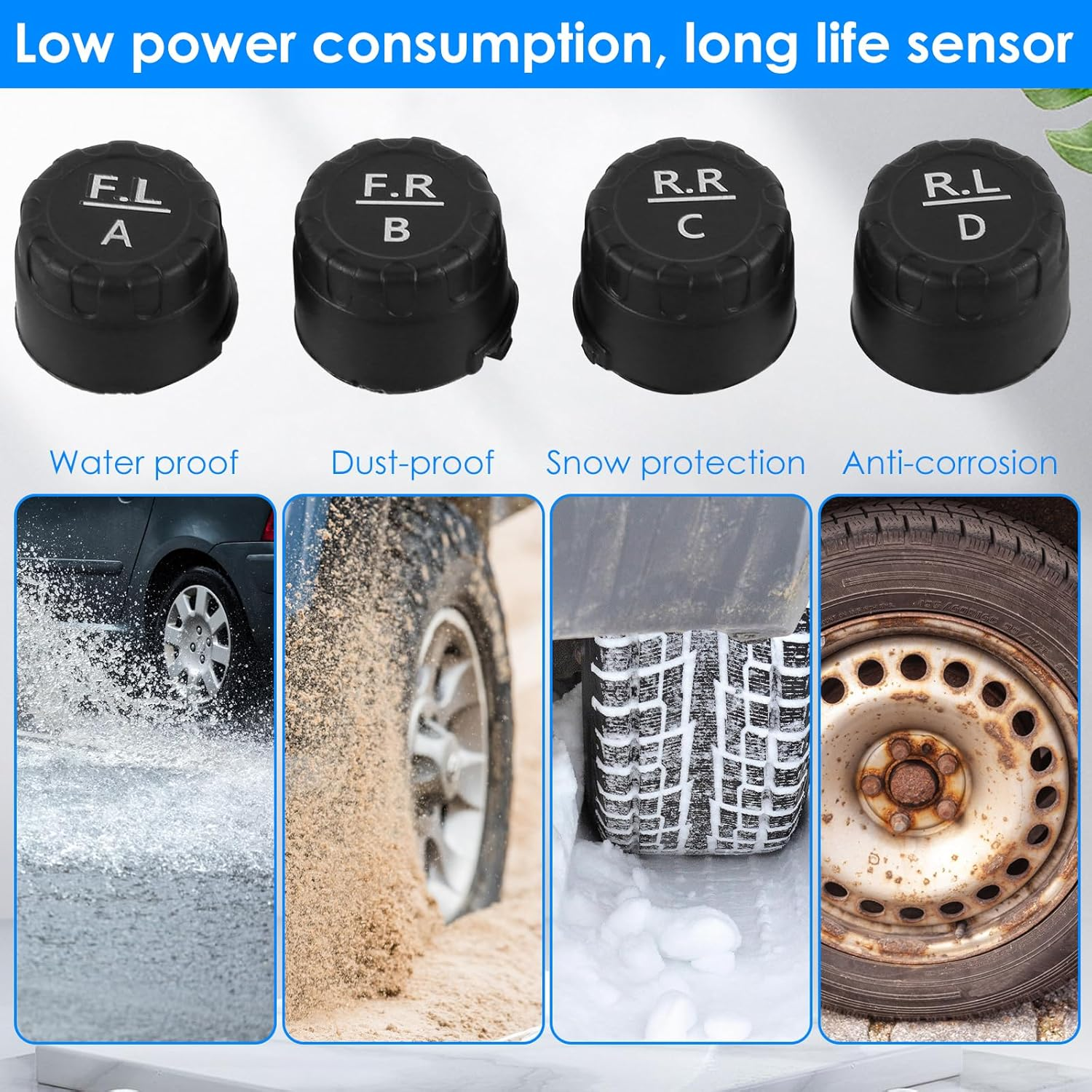 Tire Pressure Monitoring System TPMS Wireless Real-Time Tire Pressure Monitor System with 4 External Sensors and 6 Alarm Modes Adjustable Display Angle Tire Pressure Monitor for Car(Black) image number 2