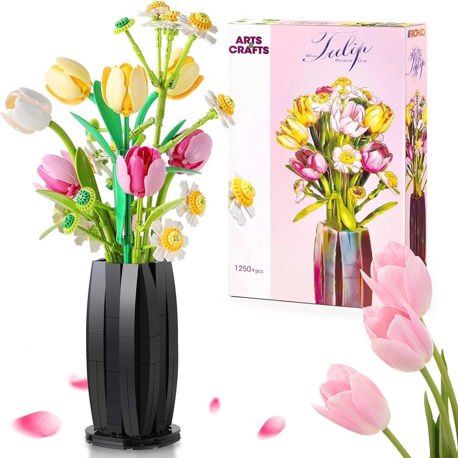 Flowers Bouquet Building Set with Tulips Daisies -1250 PCS Flower Model with Vase for Home Office Decor, Gifts for Mother'S Day Women'S Day Birthdays image number 5