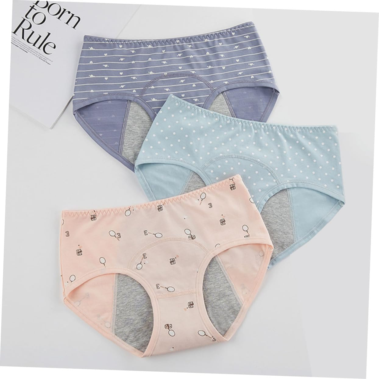 3Pcs Women Menstrual Underpants Medium Waistline Safety Pants with Leakage Protection Comfortable Period Briefs Shrimp Lake and Grey