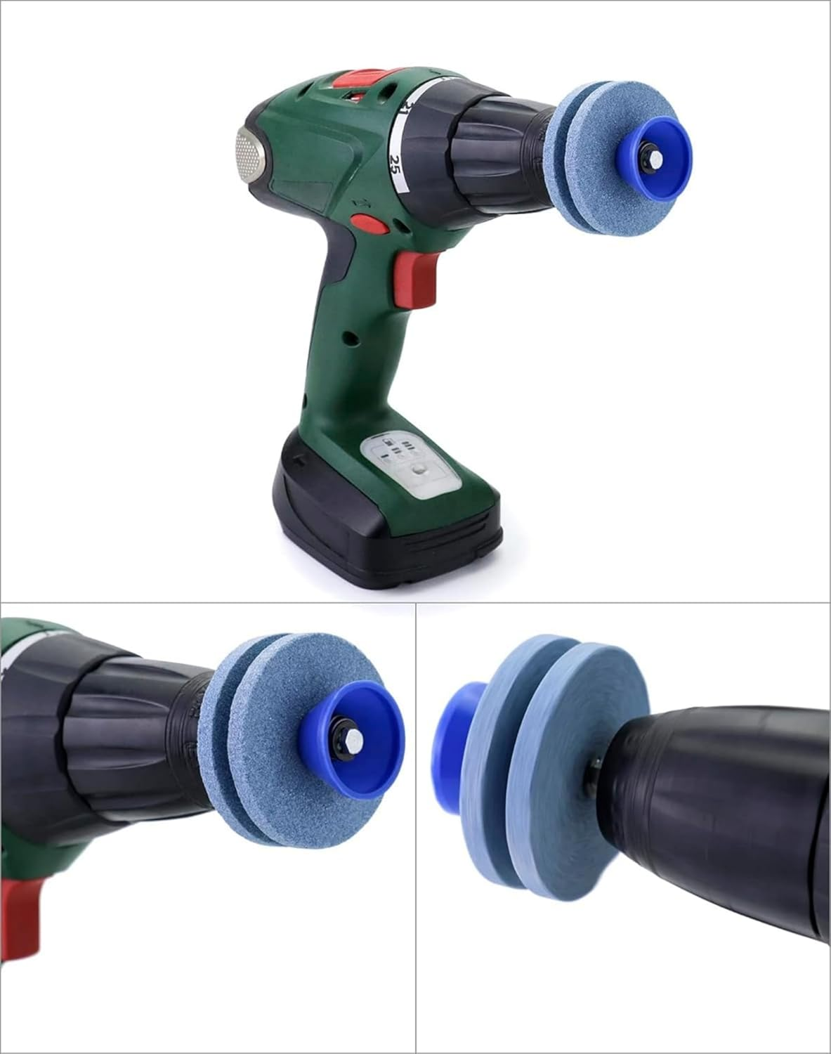 SNOKAY 3 Pcs Universal Lawn Mower Blade Sharpener - Compatible with Any Power Drill, Hand Drill - Mower Blade Sharpening Tool (Blue) image number 1