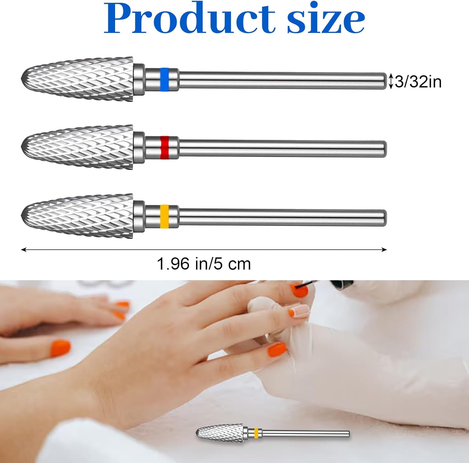 Qianyu 3PCS 3/32" Carbide Nail Drill Bit, Cone Tungsten Drill Bit Set Professional Drills Machine Accessory Remove Acrylic Hard Gels Quickly and Safely for Nail Art Manicure Pedicure image number 1