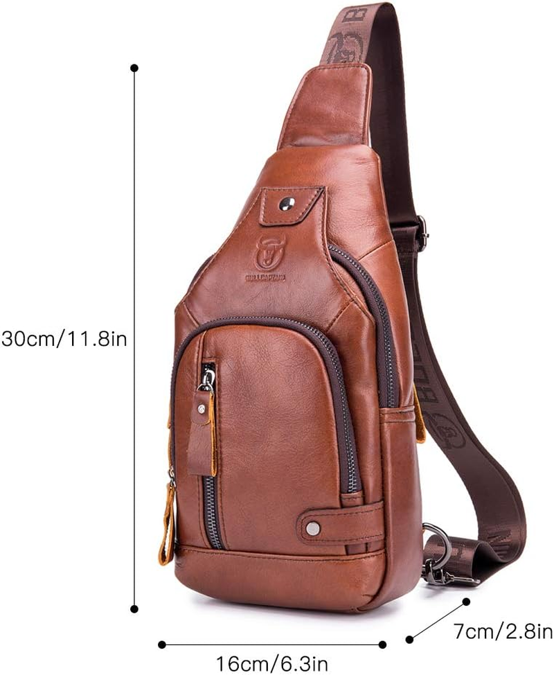 Men Leather Sling Bag Casual Shoulder Chest Crossbody Bag Hiking Travel Daypack with USB Charging Port image number 6