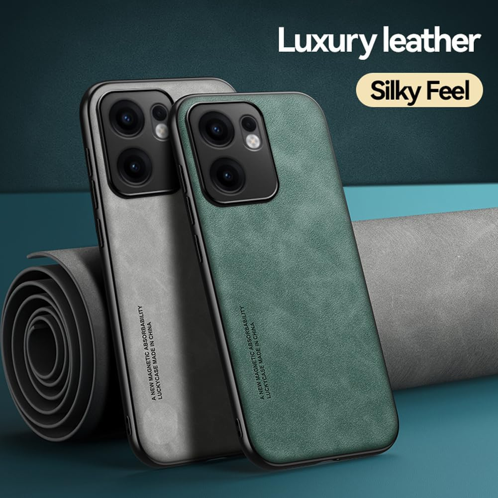 Kepuch Silklike Case Compatible for Oppo Reno 13 F 5G Intl - Magnetic Holder Built-In Metal Plate Cover Bumper - Green image number 2