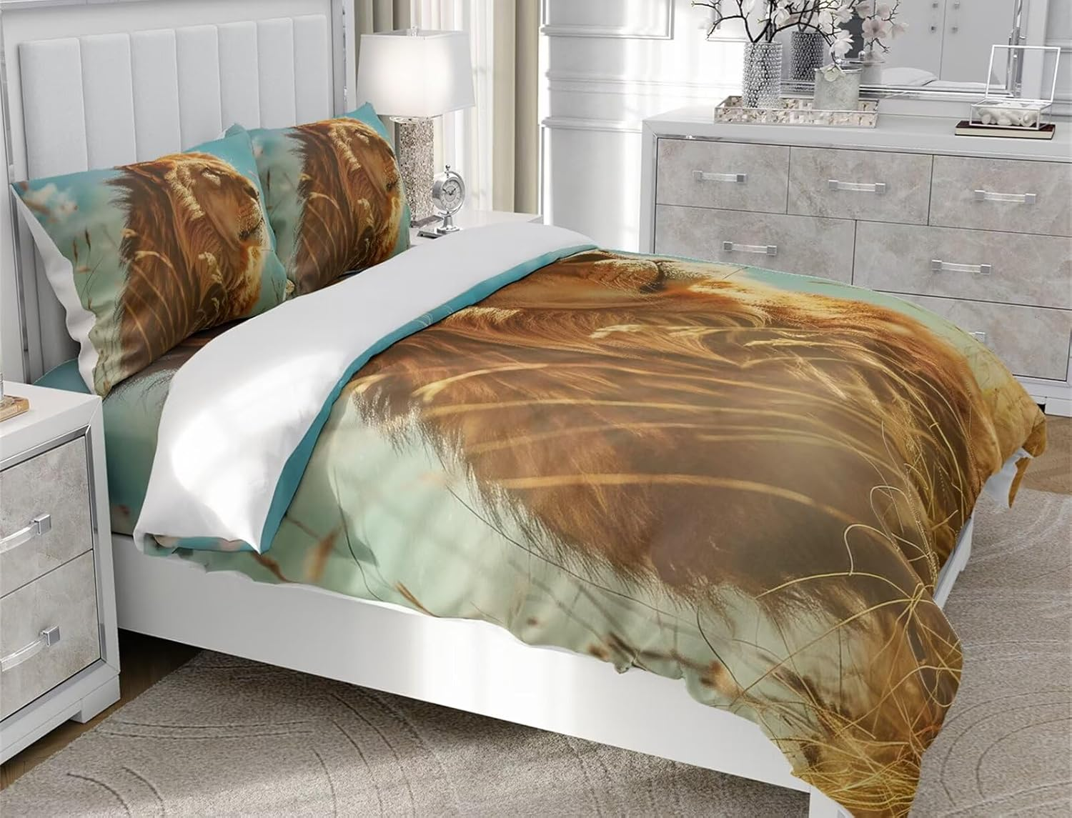 Moinlizy 3D Fierce Lion Printed Duvet Cover Set Bedding Sets Full Size with 1 Piece Duvet Cover 2 Pieces Pillow Cases Microfiber Comfy No Comforter