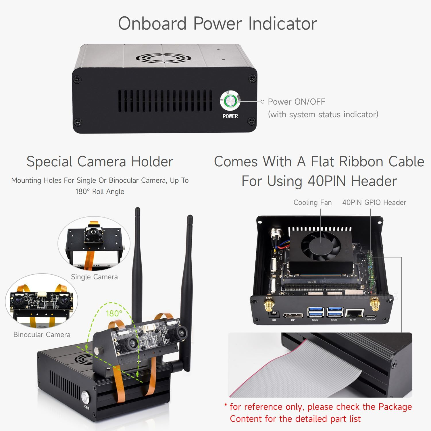 Waveshare Aluminum Alloy Case for Jetson Orin/Orin Nano Super, with Camera Holder, Mini-Computer Case, Compatible with Jetson Orin Nano Super Developer Kit/Orin Nano and Jetson Orin NX Kits image number 2