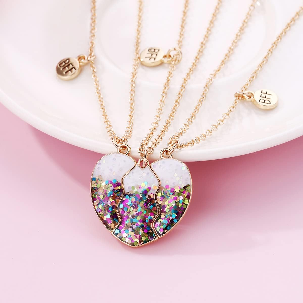 Best Friend Necklaces for 3 Matching Heart Pendant Magnetic Bff Friendship Necklace - 3Pcs Flower image number 7