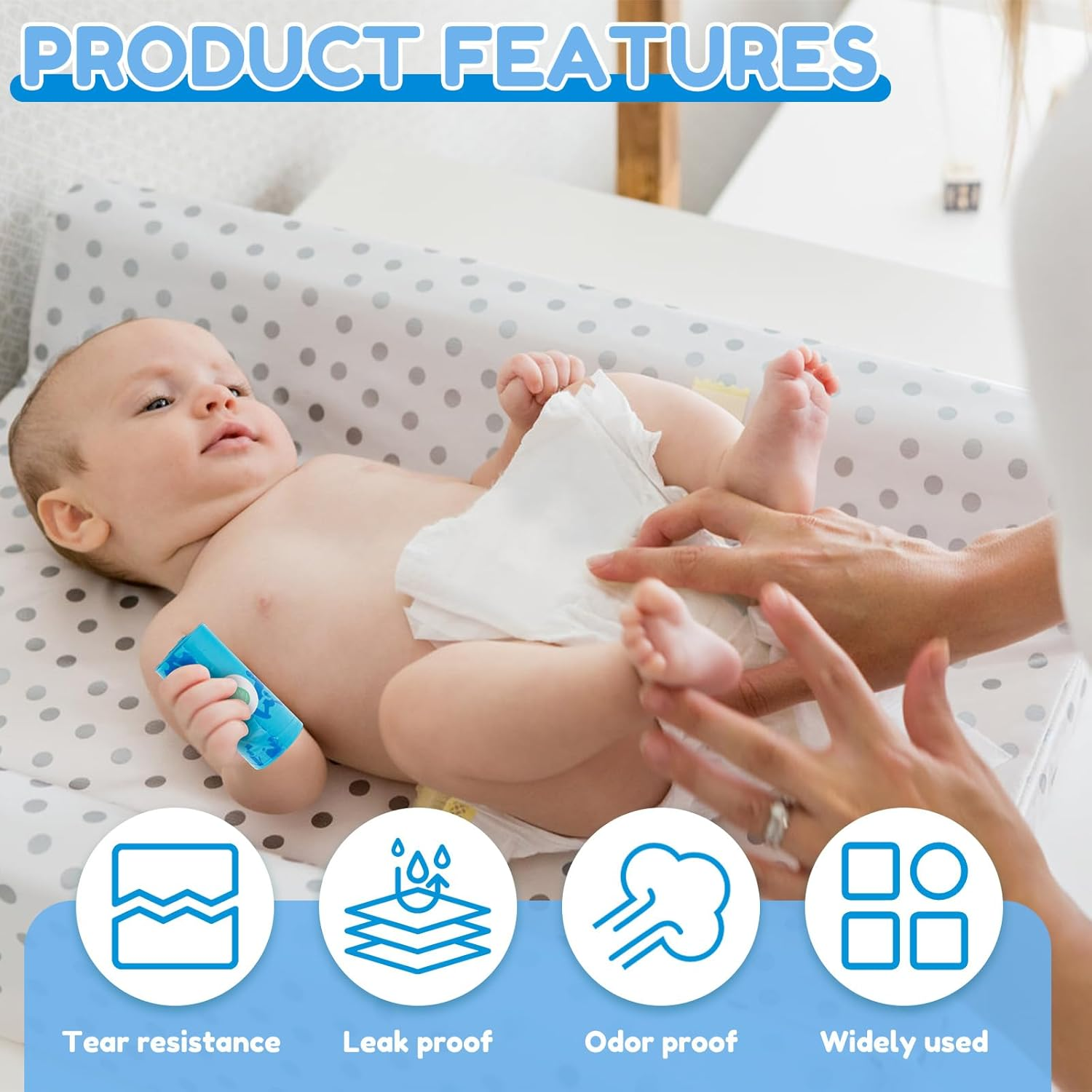 Diaper Bags, 12/16 Rolls, Leakproof, Tear Resistant, Baby Waste & Animal Waste, 180 Bags, Unscented, 1 Count image number 3